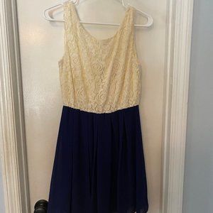 Ivory and Navy Blue Lace Mini Dress